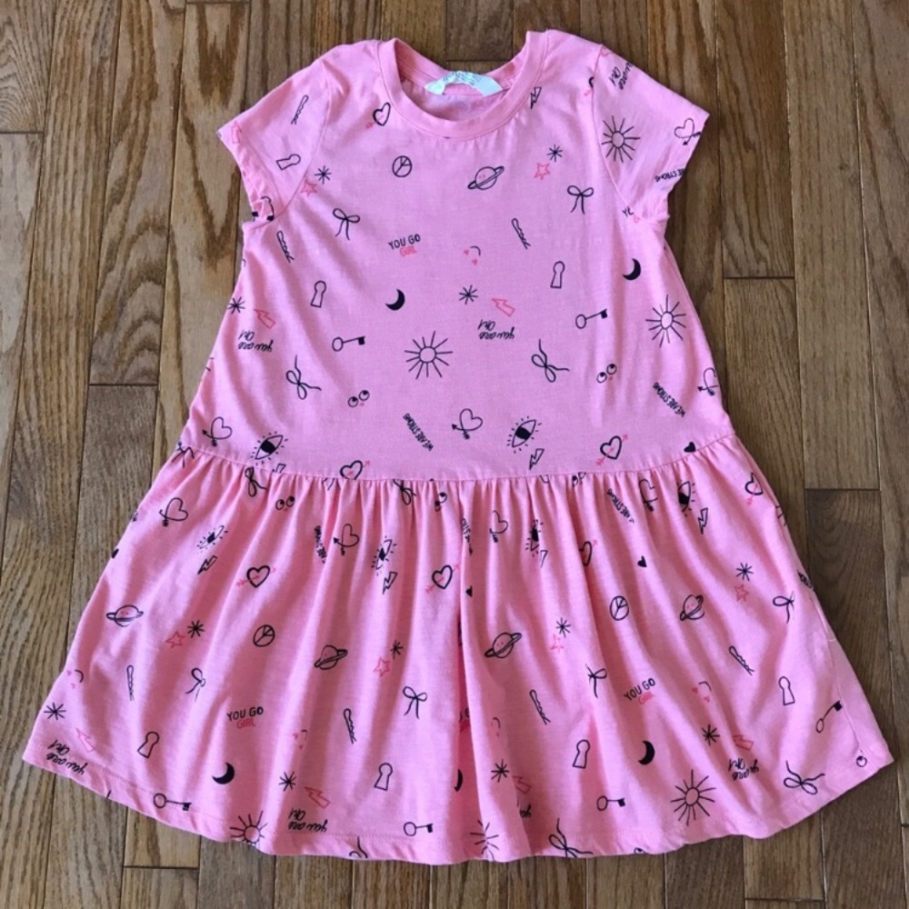 H&M Girls cotton jersey short sleeve Pink Dress Size 4 6Y